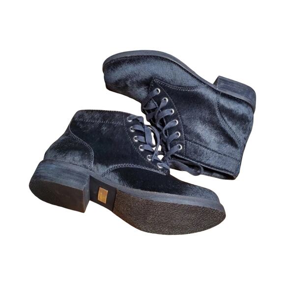 Sam Edelman Black Calf Hair Lace Up Leather Ankle Women's Boot Size: 6.5 - Picture 5 of 6